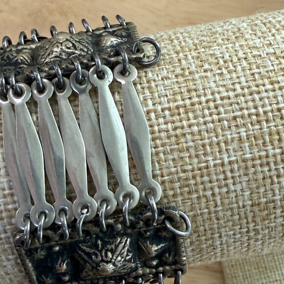 Vintage 1930-40s Mexico Sterling Silver 925 Pyramid Panel Bracelet Missing Link - Picture 5 of 11